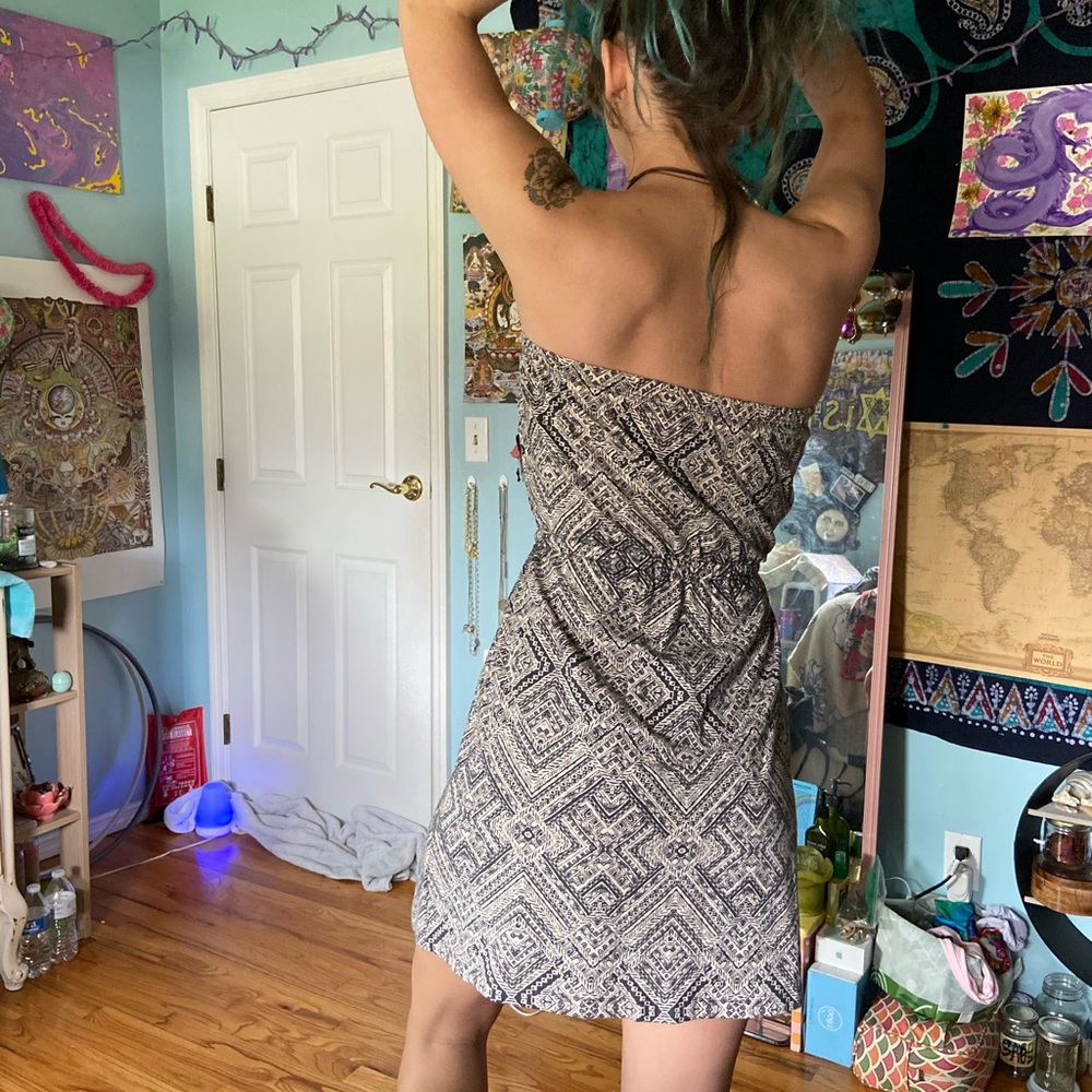 strapless waist tie tribal print dress